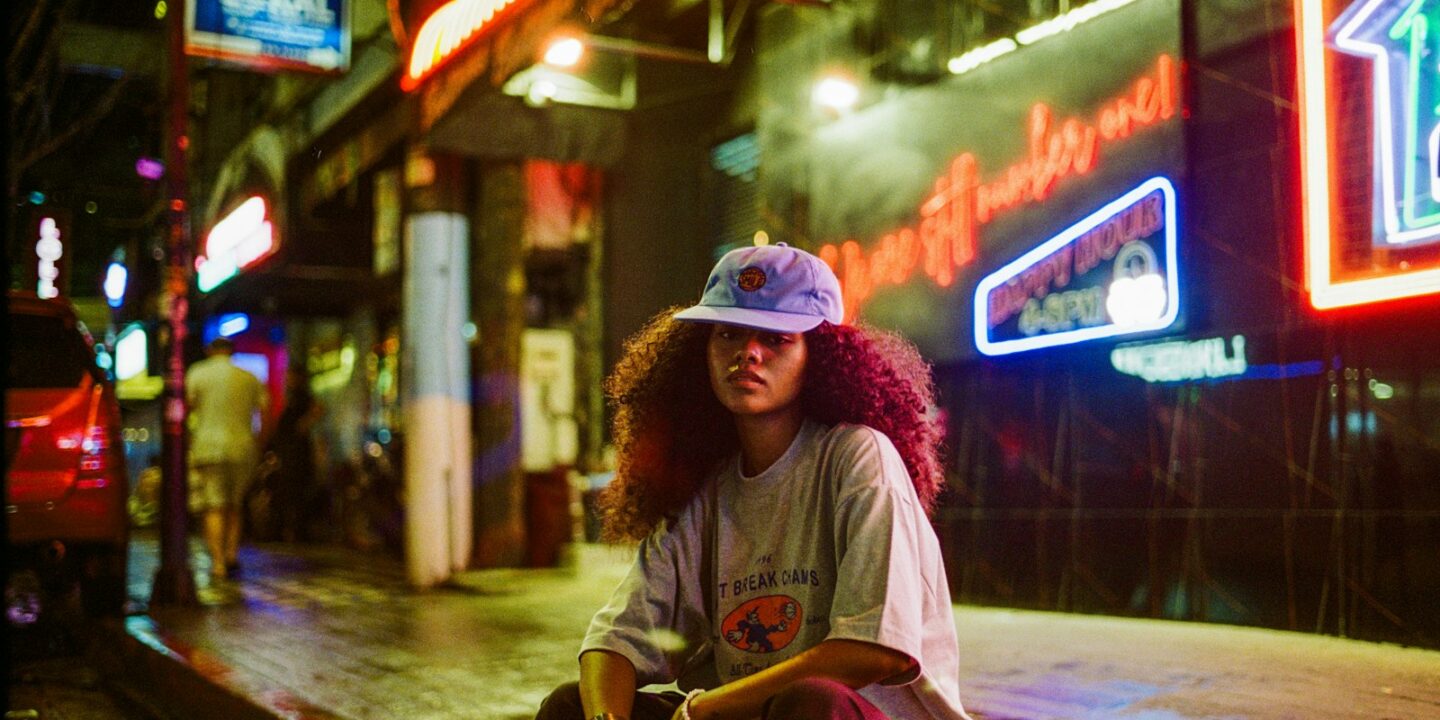 A person sitting on a skateboard on a city street